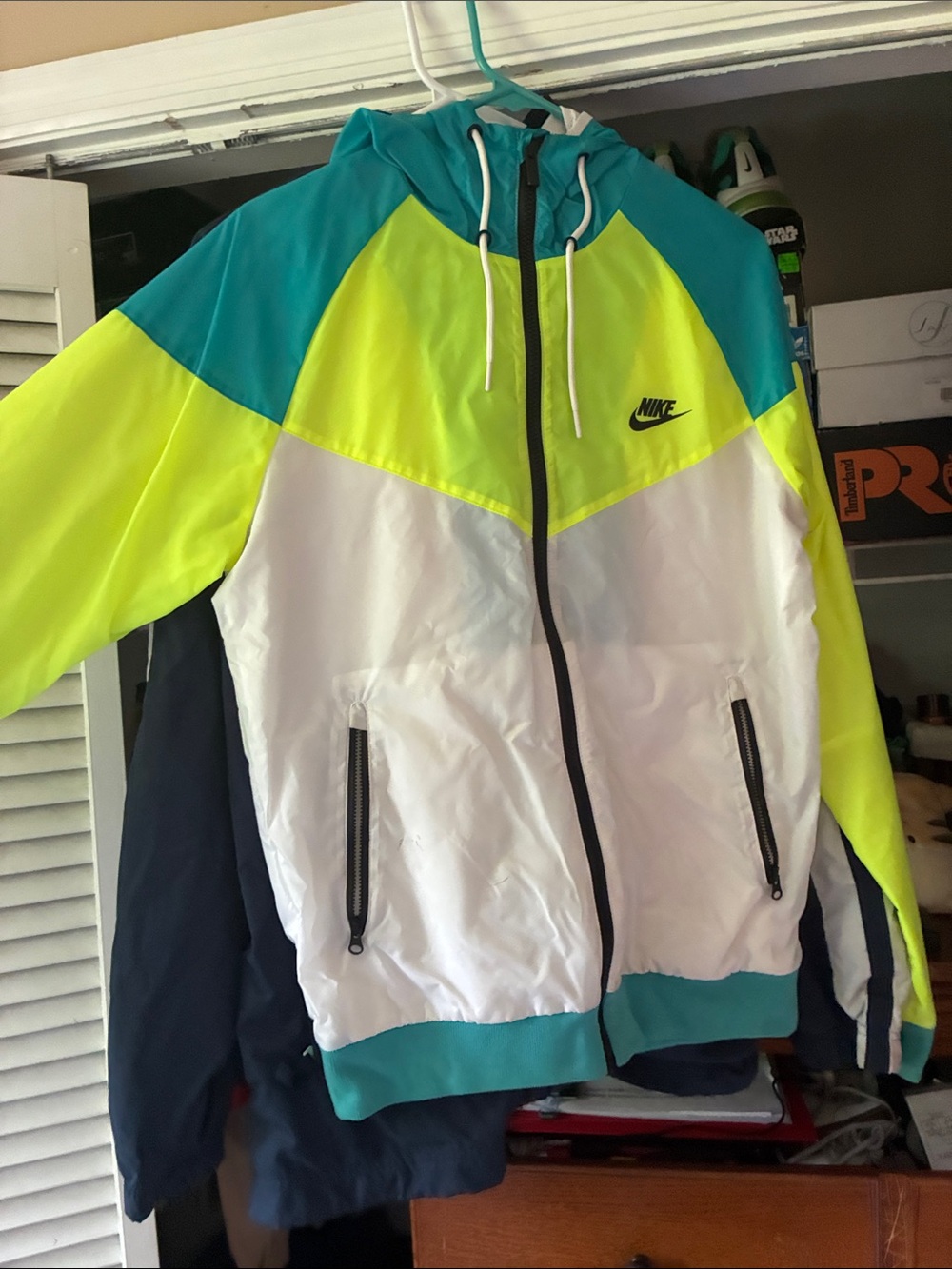 Nike Men’s Hooded Colorblock Windbreaker — Neon Yellow/Teal/White